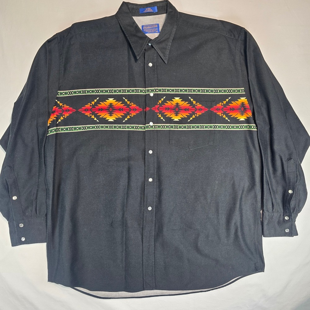 Pendleton Mens XL Western Snap Shirt Black Cotton Southwestern Aztec‎ 70Z572